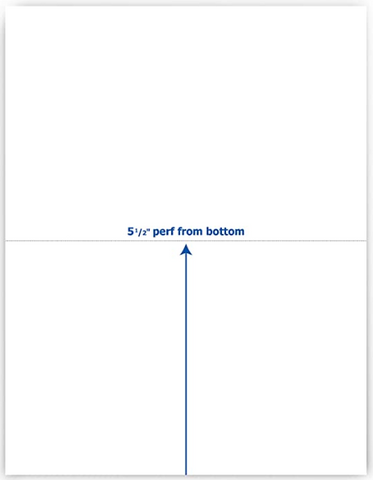 2 up Half Sheet Perforated Paper, 8.5 x 11, 20 lb, 2500 Sheets, White - Call for Pricing!
