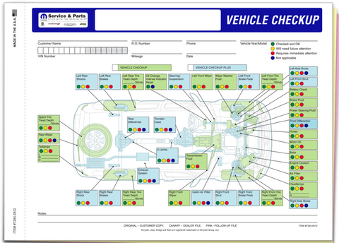 CHRYSLER Jeep Dodge Ram MULTI POINT INSPECTION FORM 3 Part (Qty 1,000)