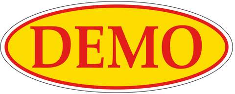 Demo1 Sticker DEMO Window Sticker, Red on Yellow Oval - $ 5.99 each pack – Sisupplies.com