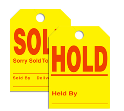 SOLD / HOLD Rear View Mirror Tags - Fluorescent Yellow $13.95 Each