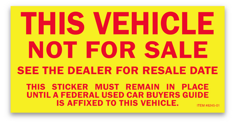 This Vehicle Not for Sale stickers - Yellow (100)
