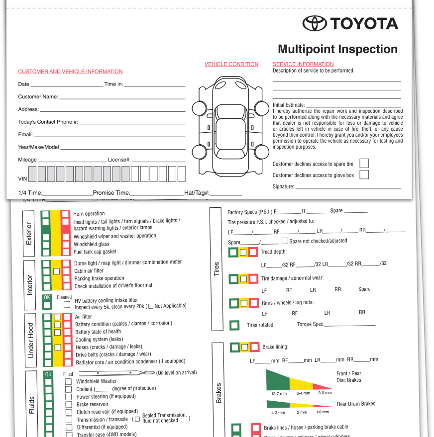 TOYOTA MULTI POINT INSPECTION FORM (250) – Sisupplies.com